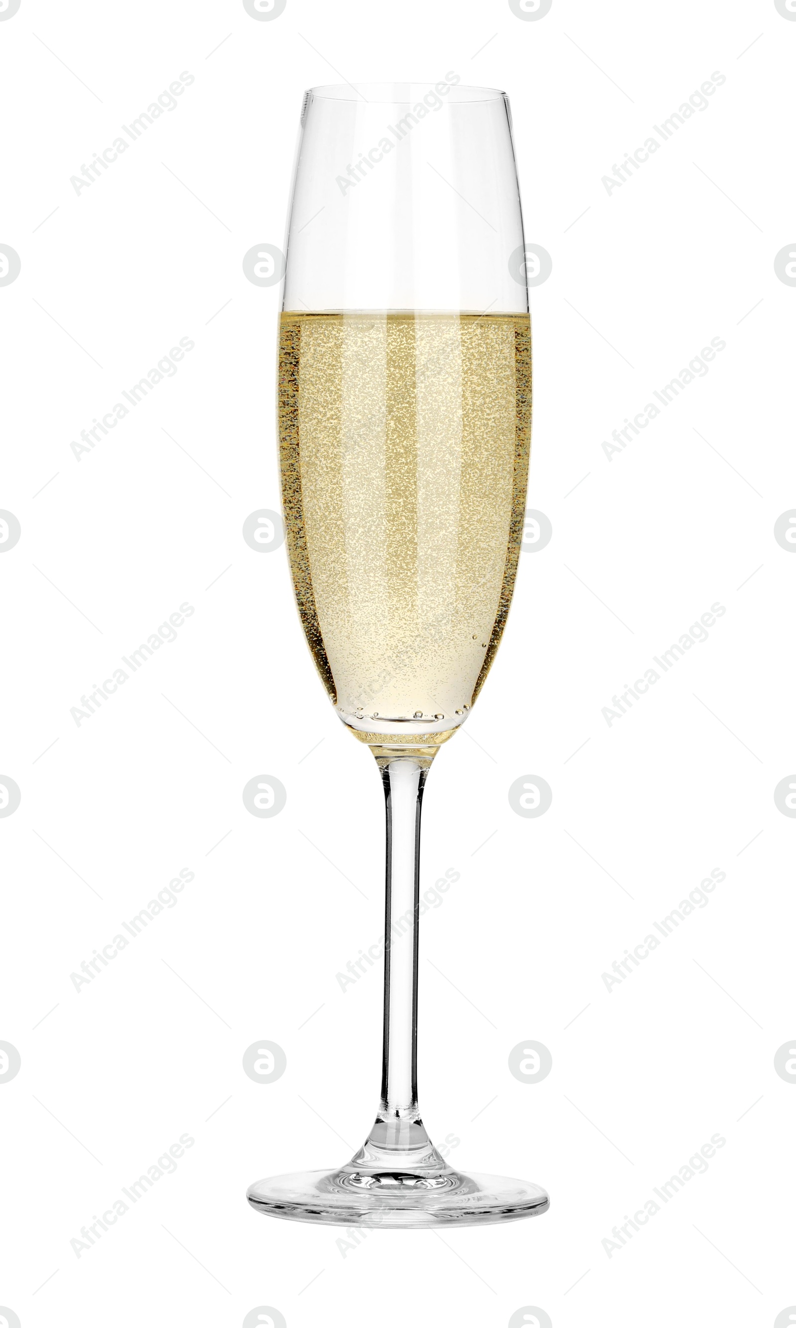 Photo of Champagne in glass isolated on white. Sparkling wine