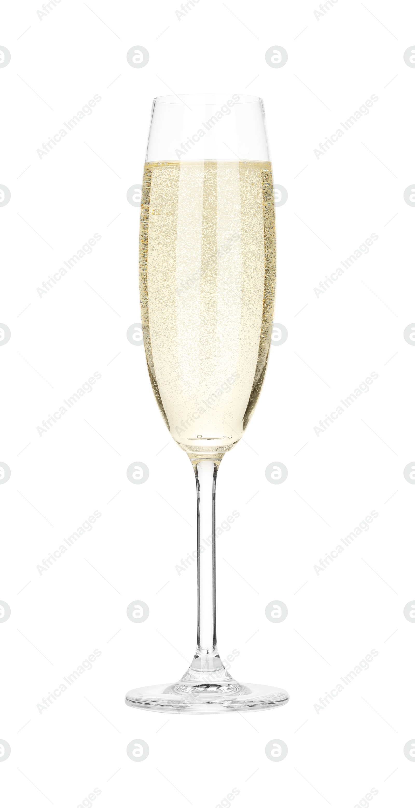 Photo of Champagne in glass isolated on white. Sparkling wine