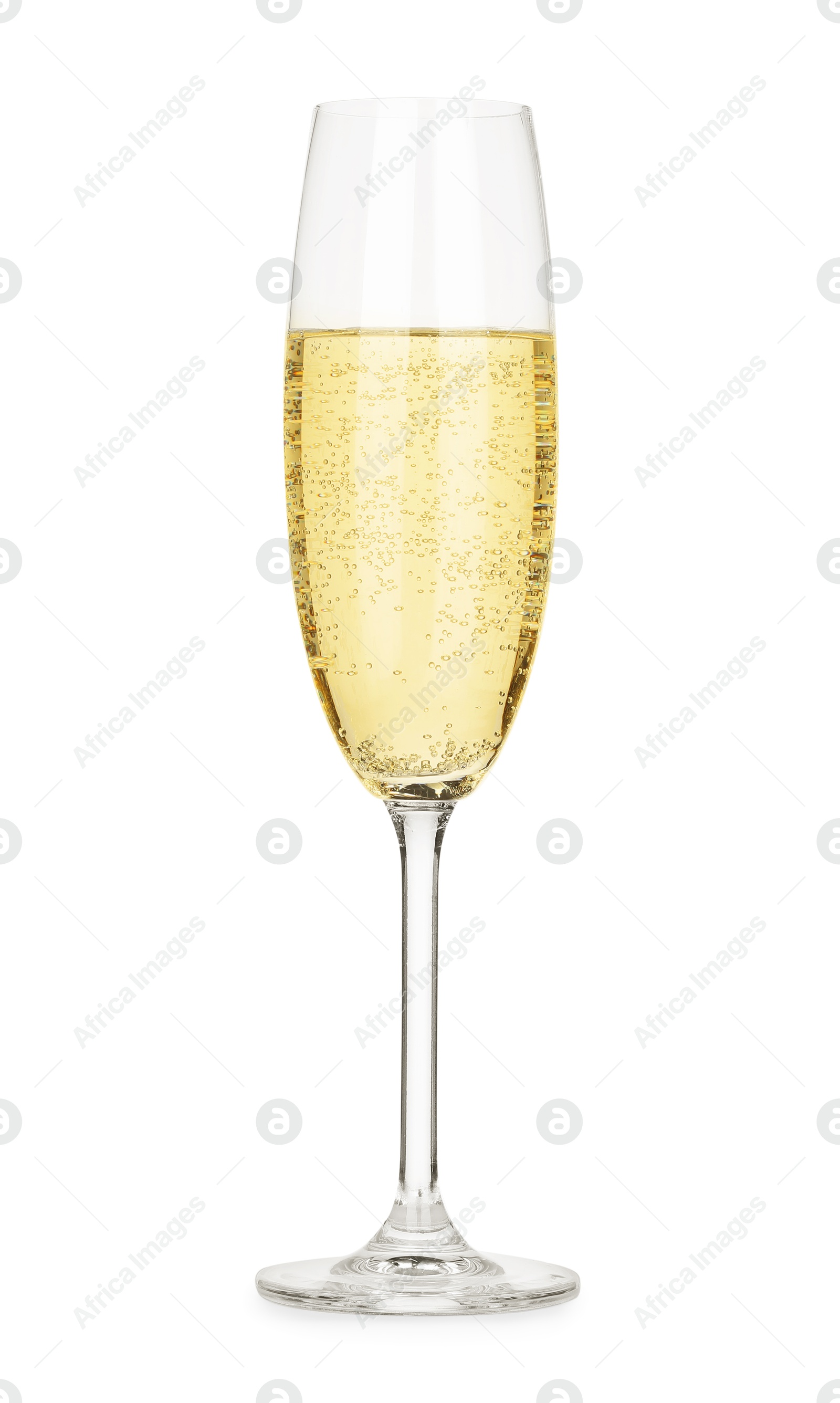 Photo of Champagne in glass isolated on white. Sparkling wine