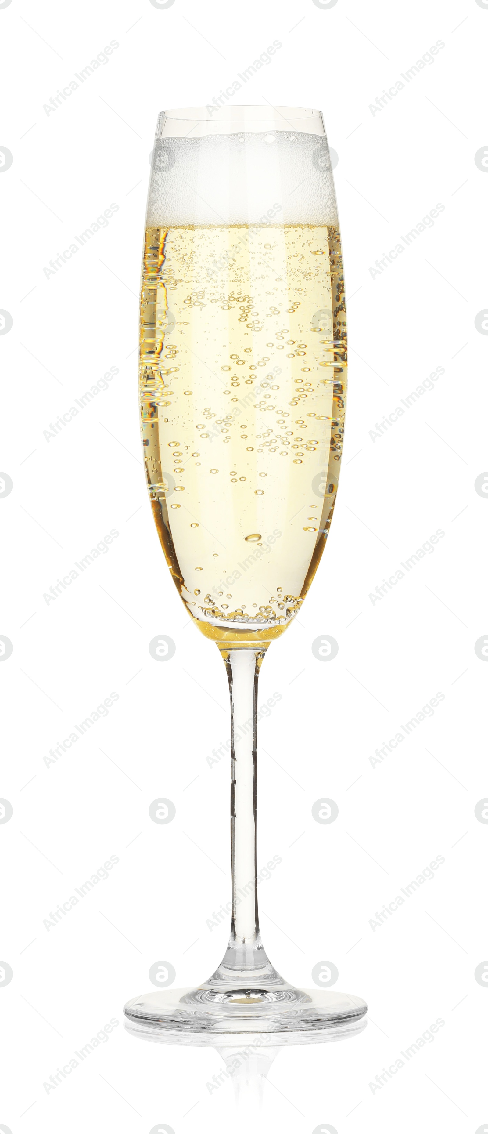 Photo of Champagne in glass isolated on white. Sparkling wine