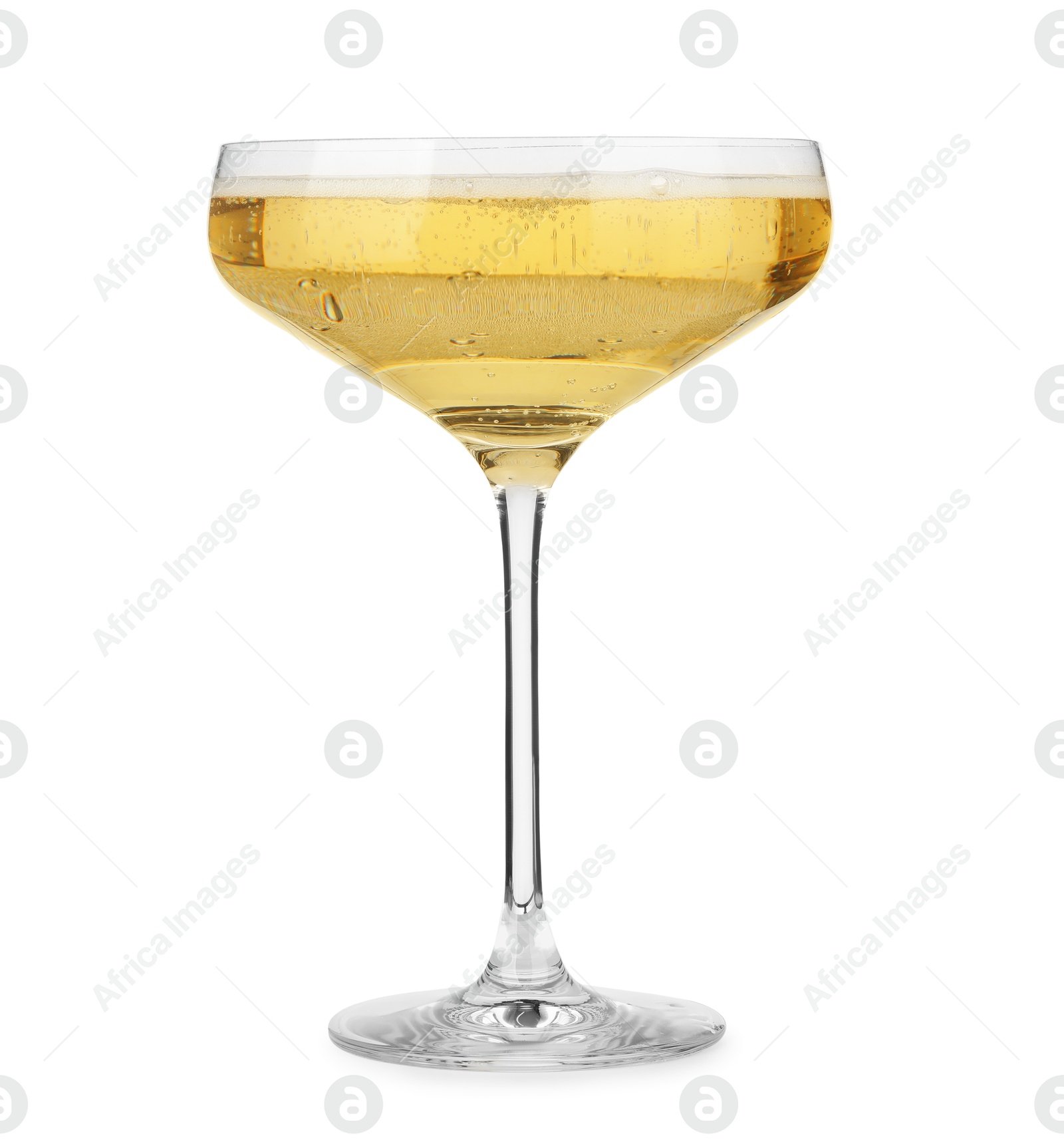 Photo of Champagne in glass isolated on white. Sparkling wine