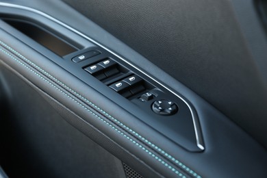 Photo of Control panel inside of modern car, closeup view