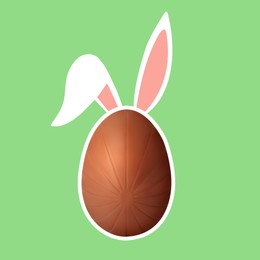 Illustration of Happy Easter. Chocolate egg with bunny ears on green background