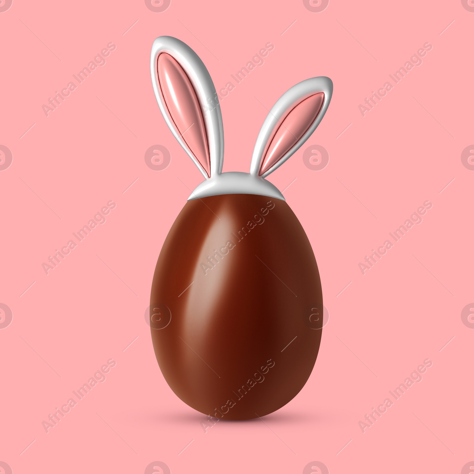 Illustration of Happy Easter. Chocolate egg with bunny ears on pink background