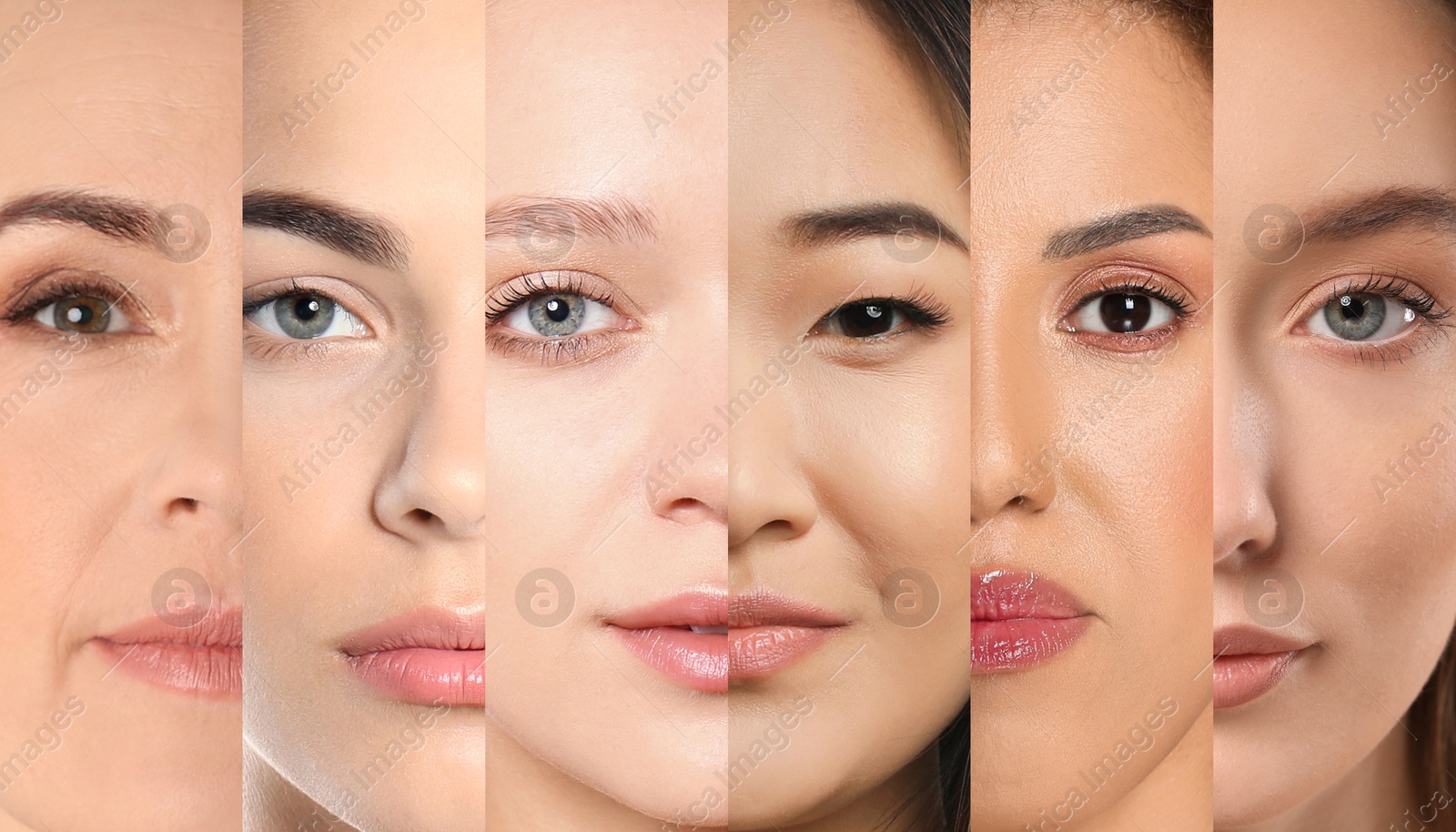 Image of Beautiful women of different ages and races, collage. Banner design