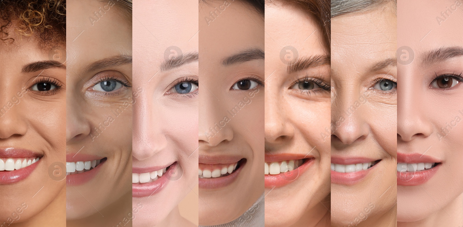 Image of Beautiful women of different ages and races, collage. Banner design