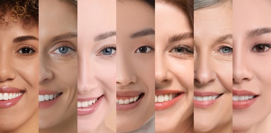 Beautiful women of different ages and races, collage. Banner design