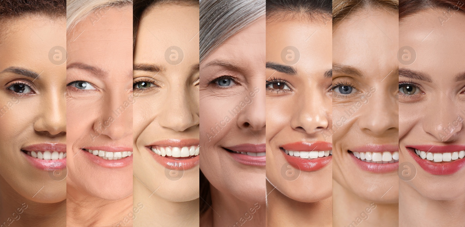 Image of Beautiful women of different ages and races, collage. Banner design