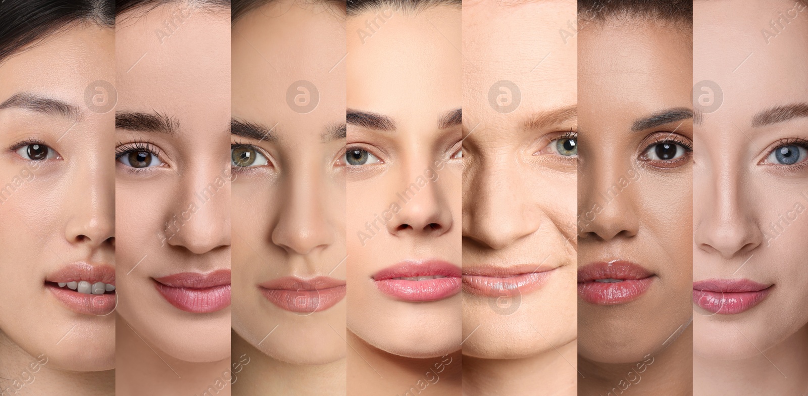 Image of Beautiful women of different ages and races, collage. Banner design