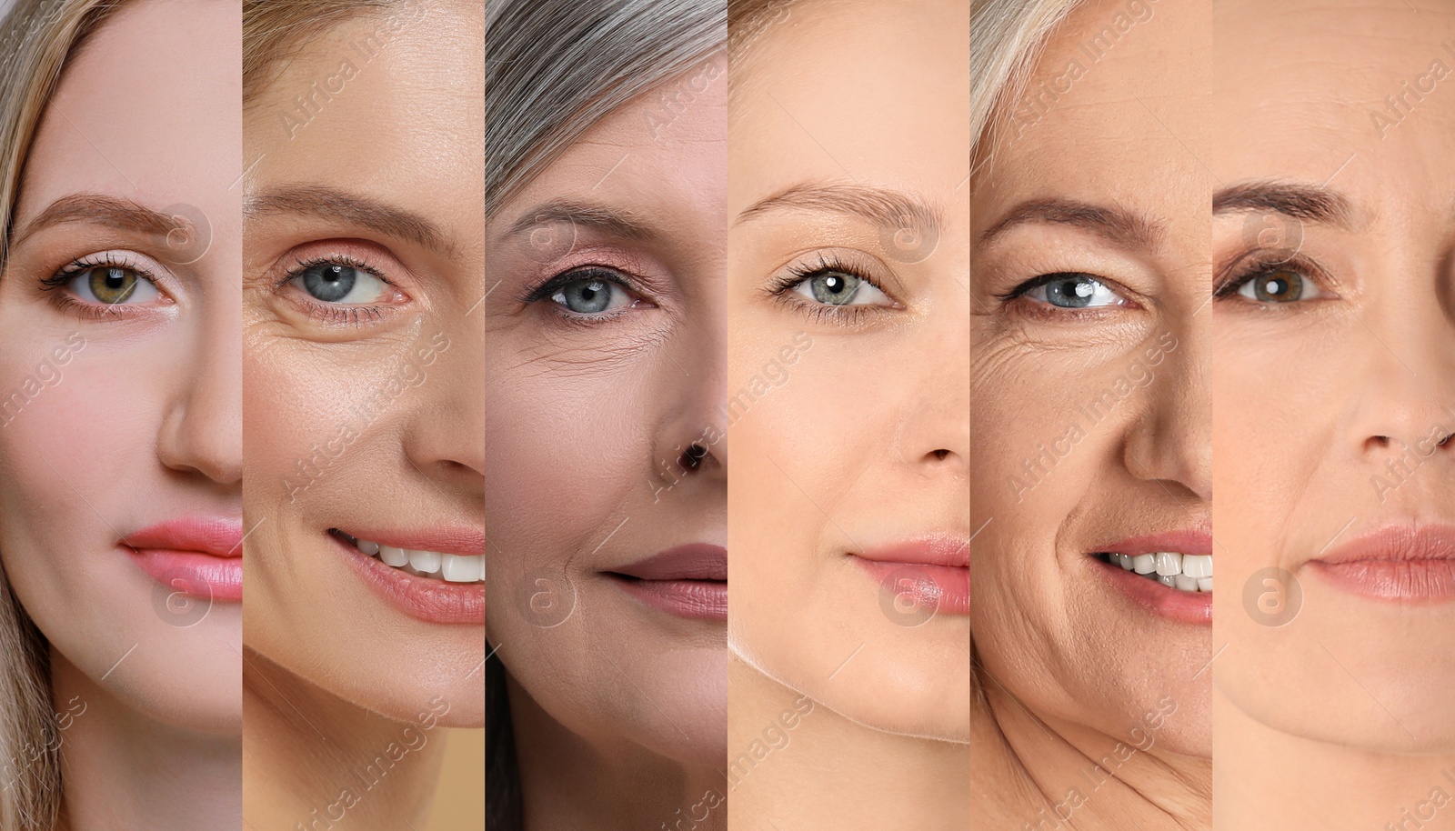 Image of Beautiful women of different ages, collage. Banner design