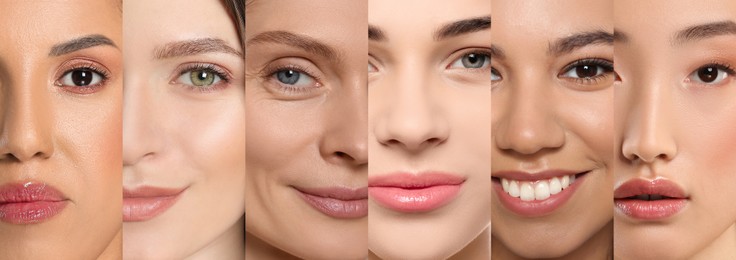 Image of Beautiful women of different ages and races, collage. Banner design