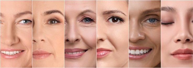 Image of Beautiful women of different ages and races, collage. Banner design