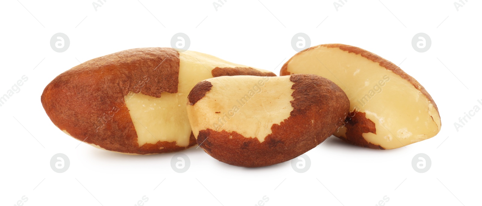 Photo of Tasty Brazil nuts isolated on white. Healthy snack