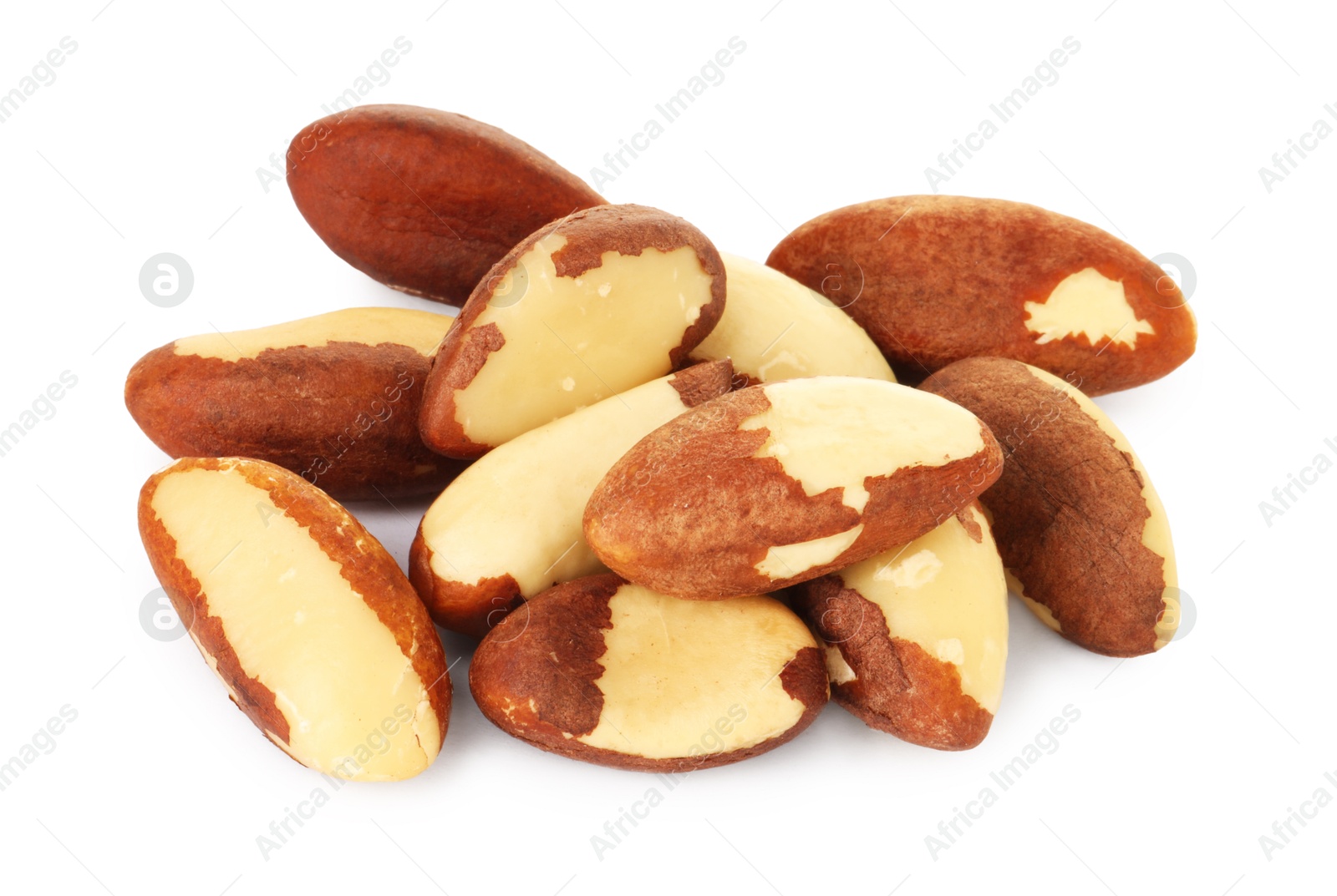 Photo of Heap of Brazil nuts isolated on white