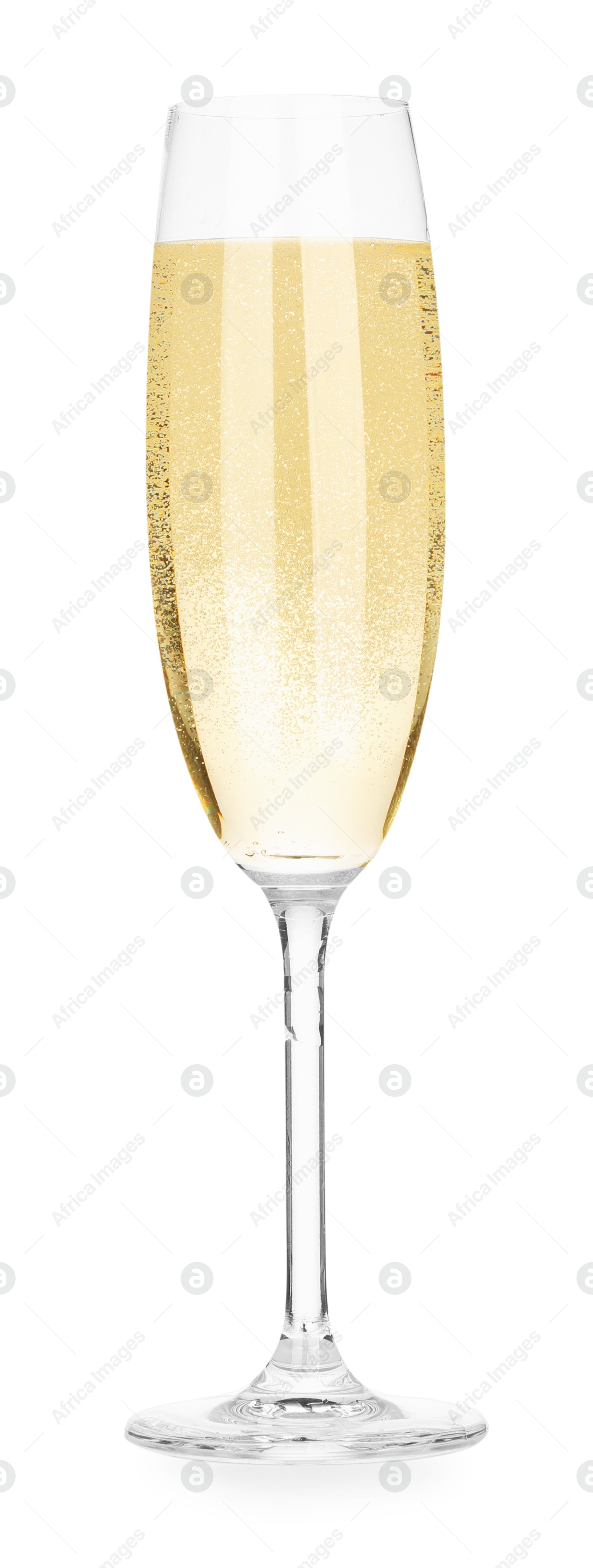 Photo of Champagne in glass isolated on white. Sparkling wine