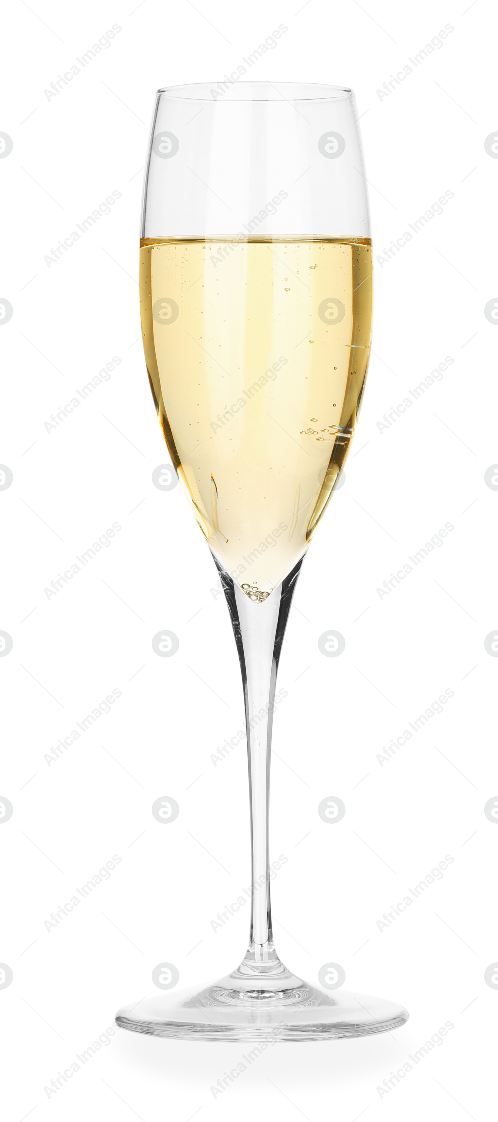 Photo of Champagne in glass isolated on white. Sparkling wine