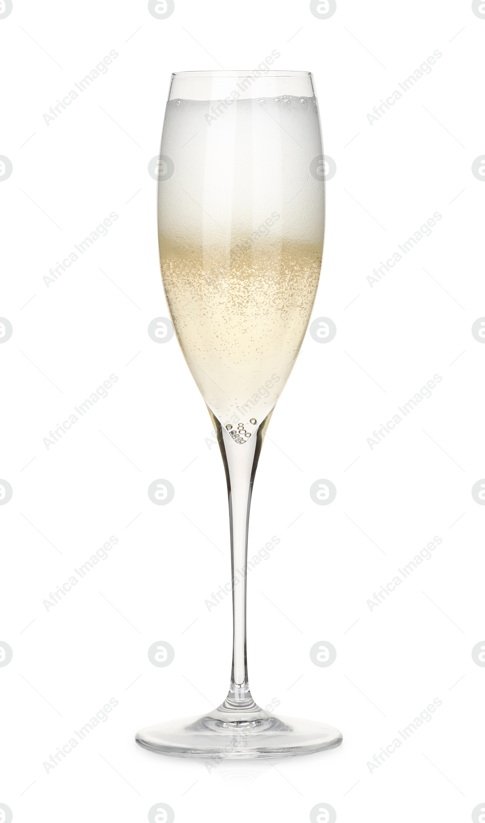 Photo of Champagne in glass isolated on white. Sparkling wine