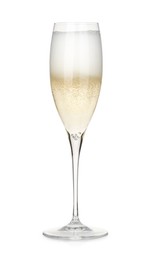 Photo of Champagne in glass isolated on white. Sparkling wine