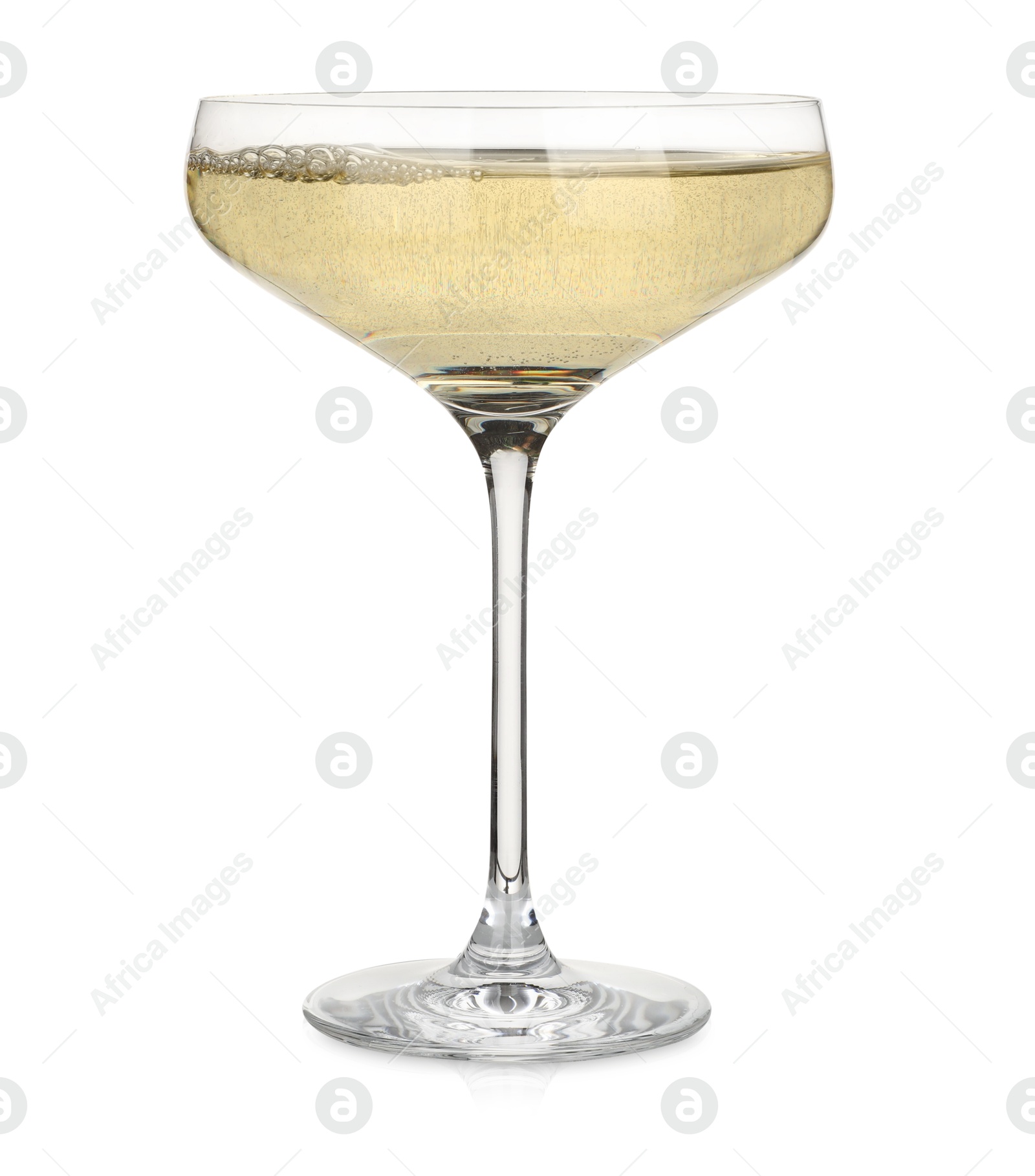 Photo of Champagne in glass isolated on white. Sparkling wine