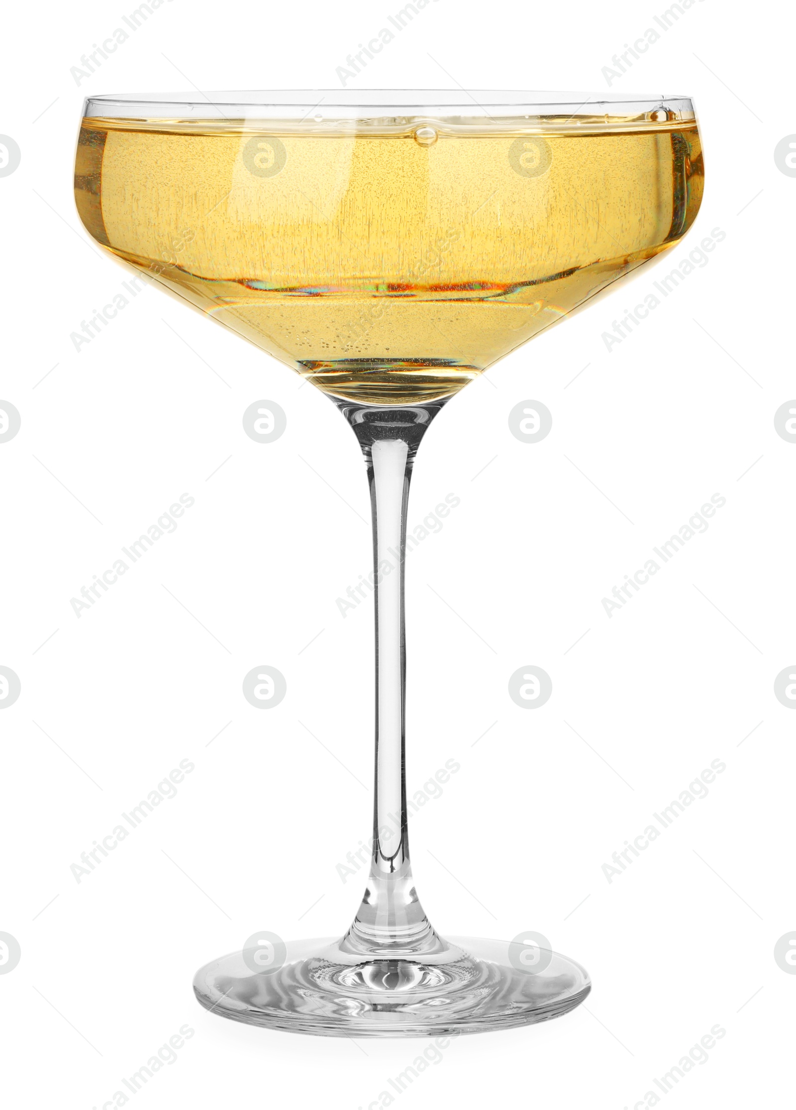 Photo of Champagne in glass isolated on white. Sparkling wine