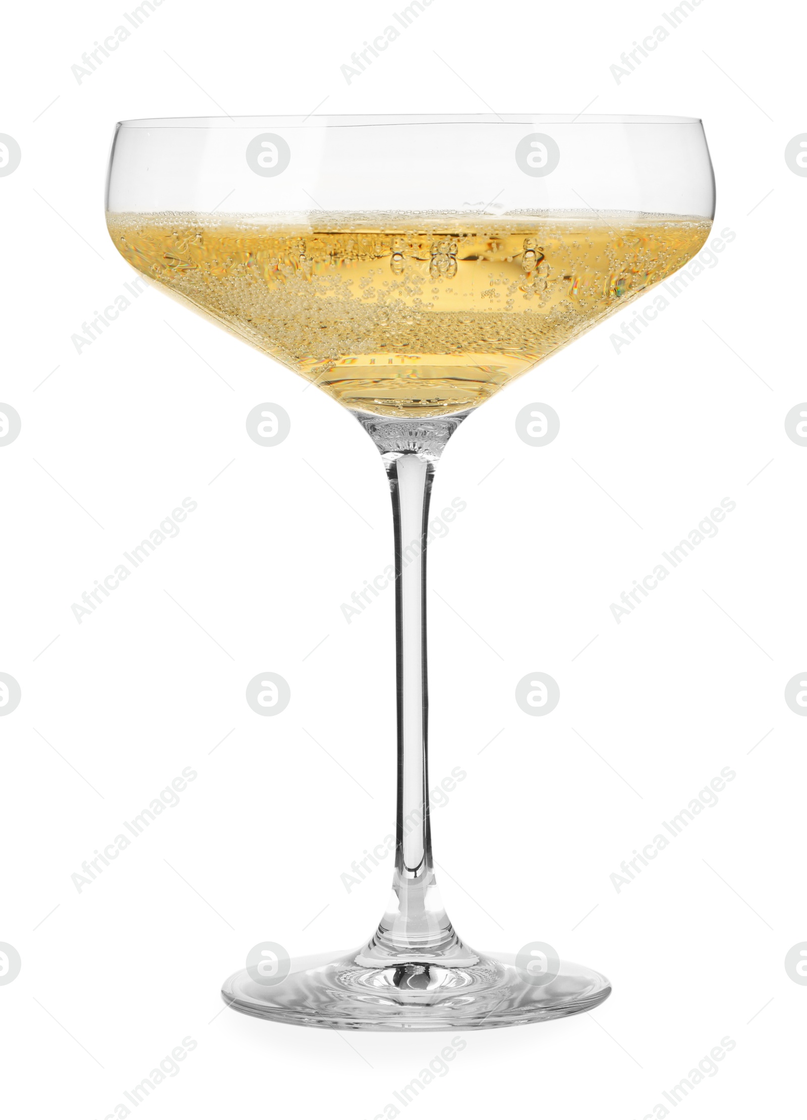 Photo of Champagne in glass isolated on white. Sparkling wine