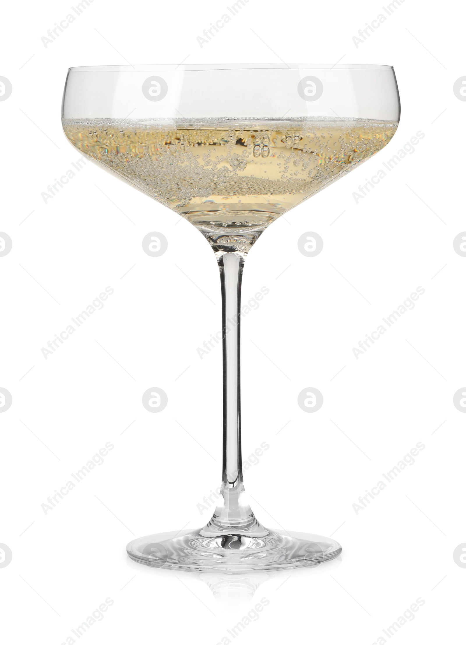 Photo of Champagne in glass isolated on white. Sparkling wine