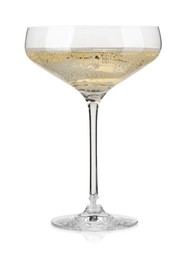 Photo of Champagne in glass isolated on white. Sparkling wine