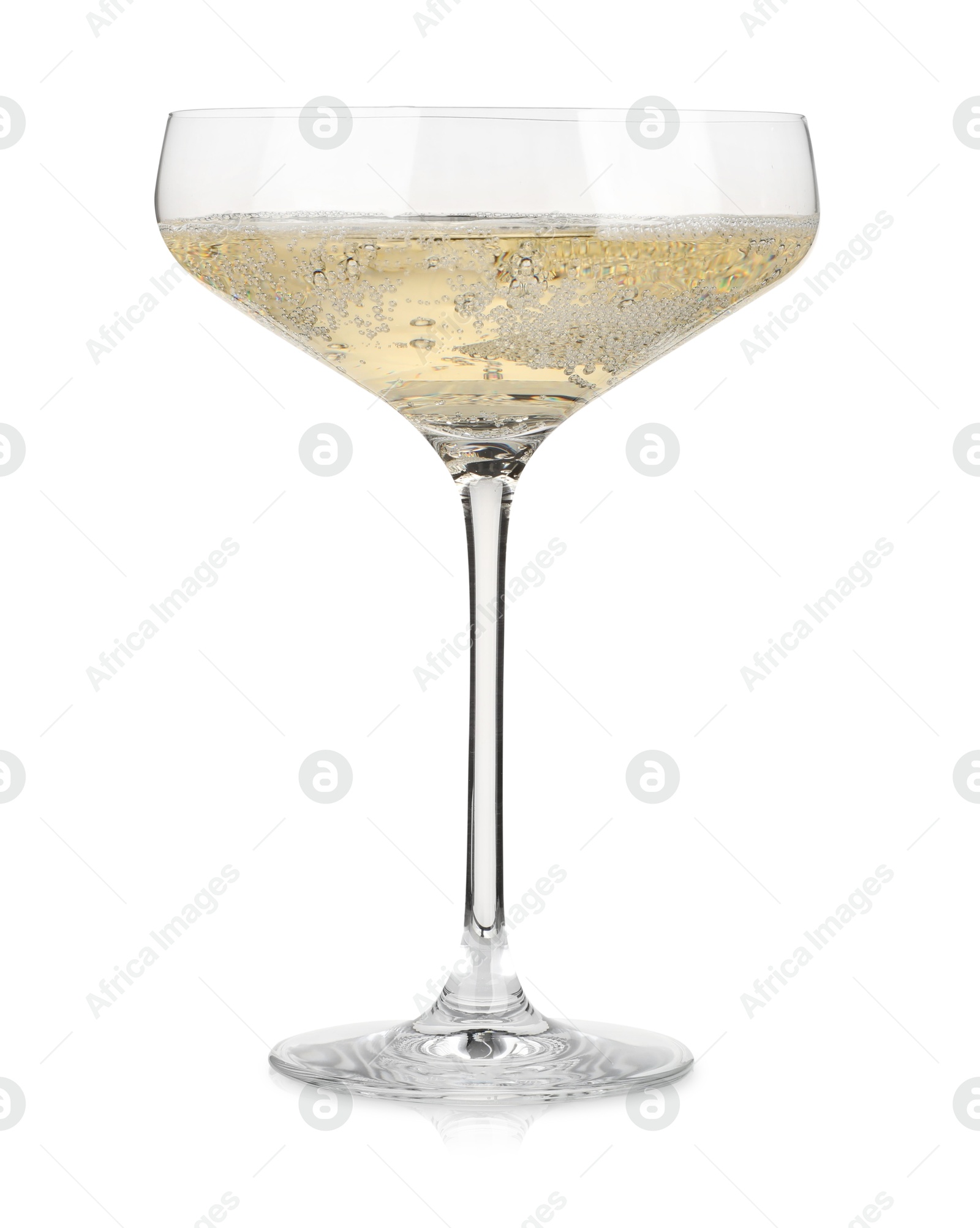 Photo of Champagne in glass isolated on white. Sparkling wine