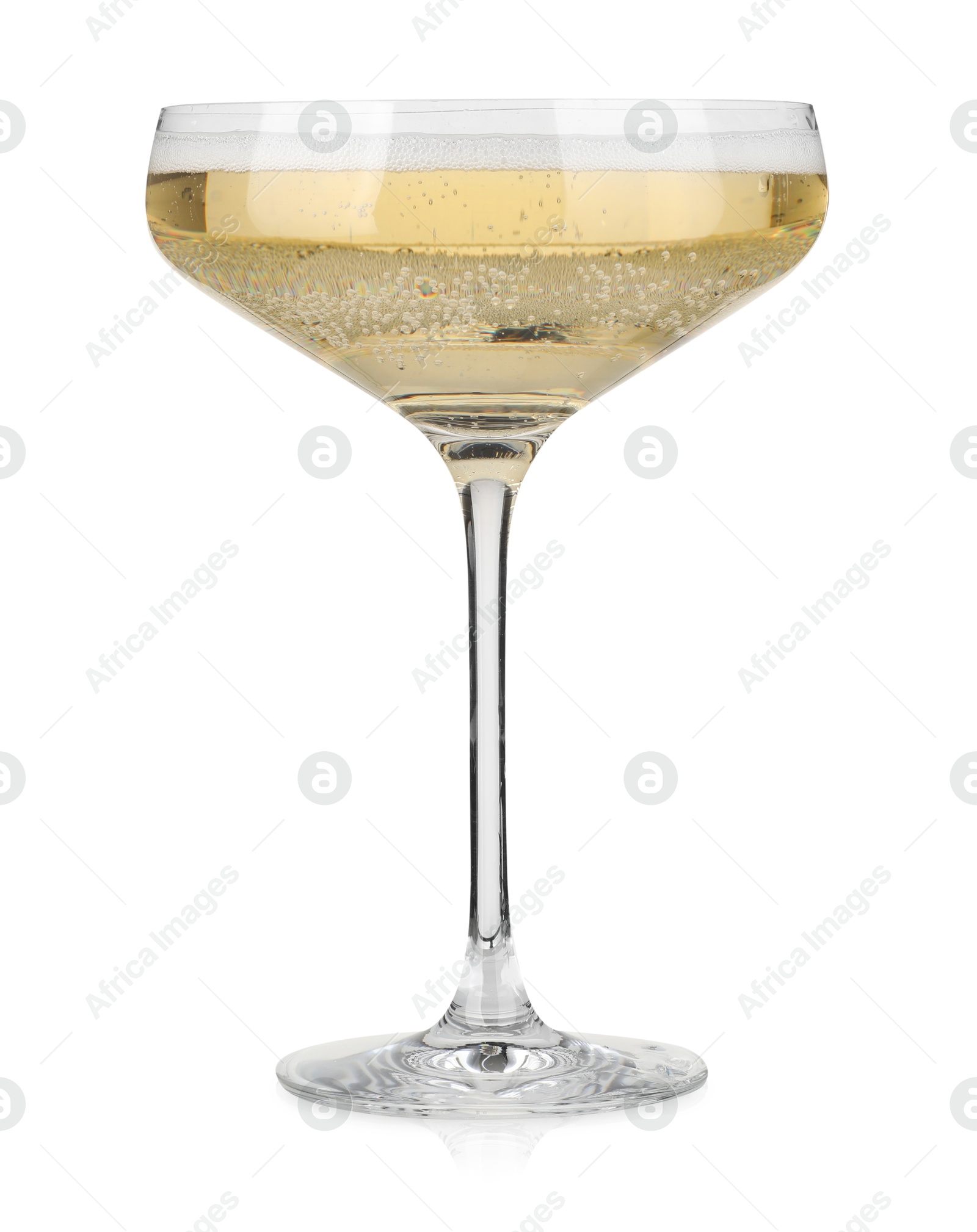 Photo of Champagne in glass isolated on white. Sparkling wine