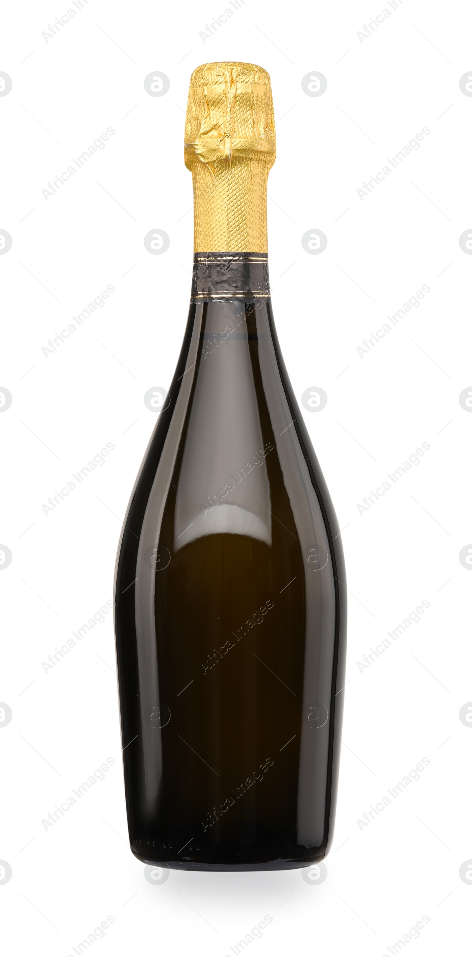 Photo of One bottle of champagne isolated on white