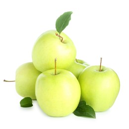 Many fresh green apples isolated on white