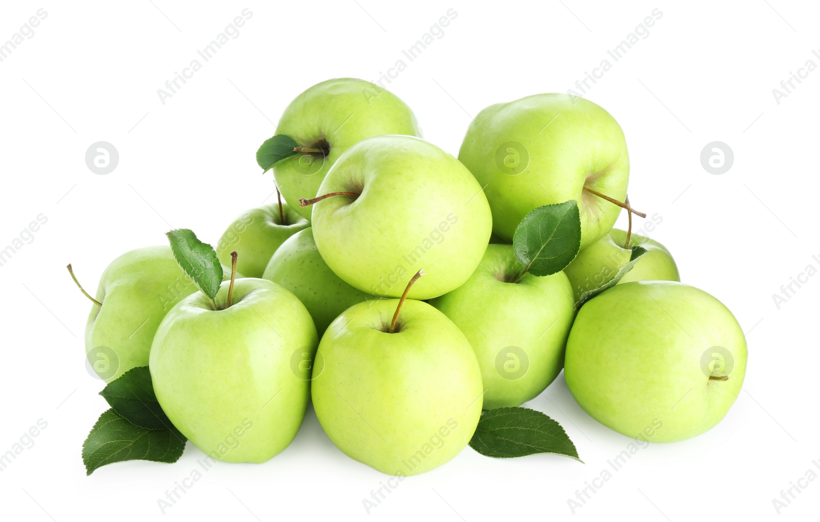 Photo of Many fresh green apples isolated on white