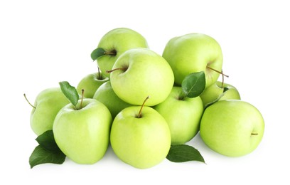 Photo of Many fresh green apples isolated on white