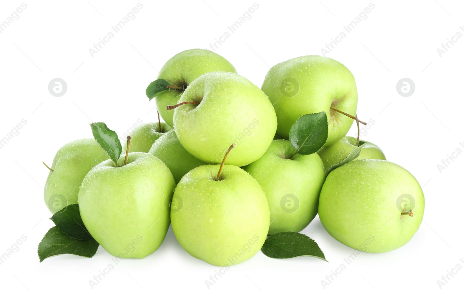 Photo of Many fresh green apples isolated on white