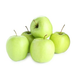 Photo of Many fresh green apples isolated on white