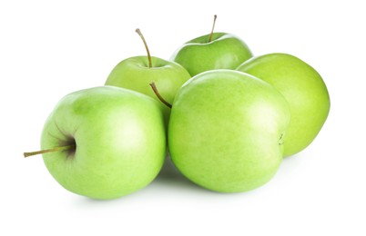 Photo of Many fresh green apples isolated on white