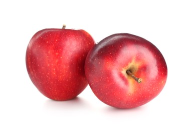 Photo of Two fresh red apples isolated on white