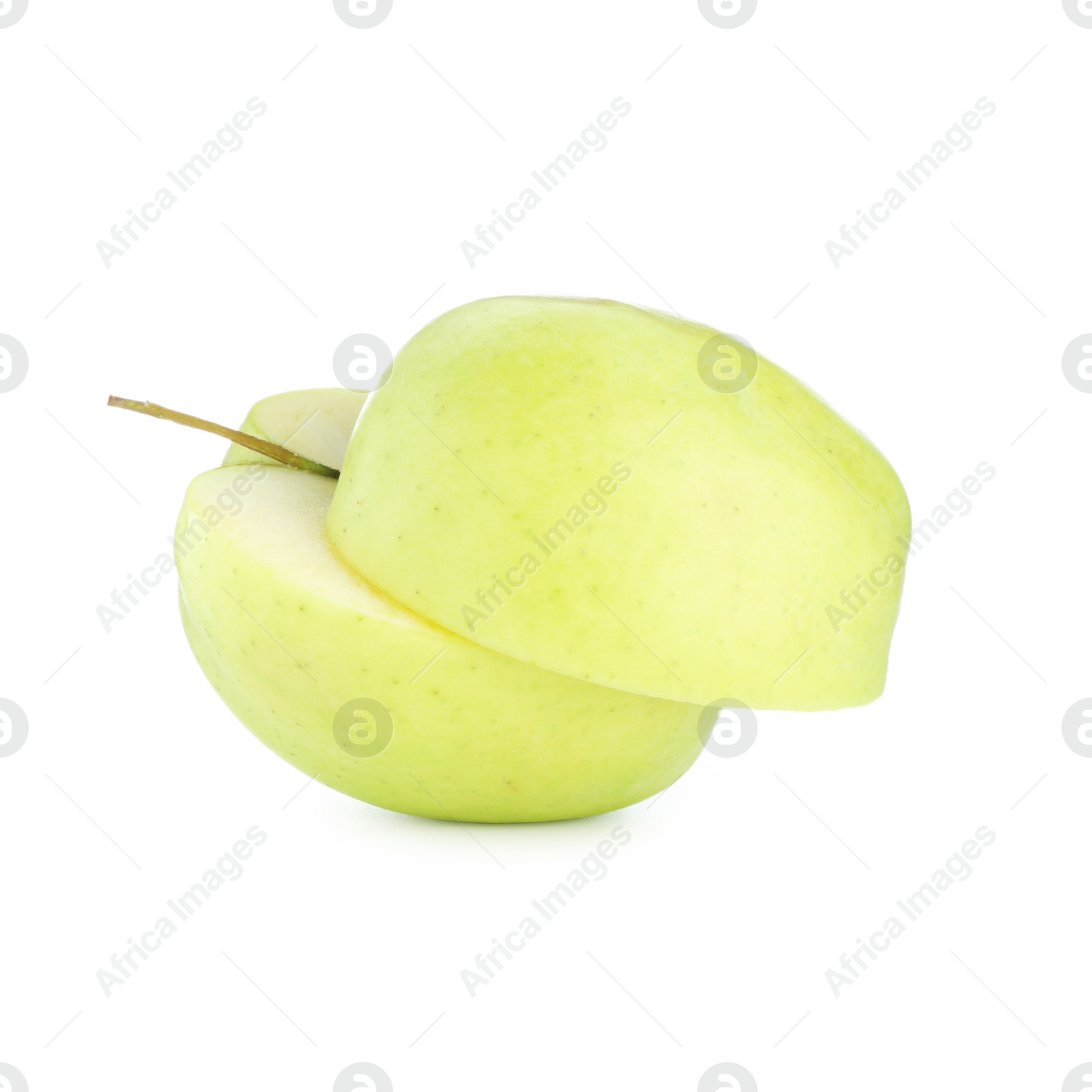 Photo of Halves of fresh green apple isolated on white