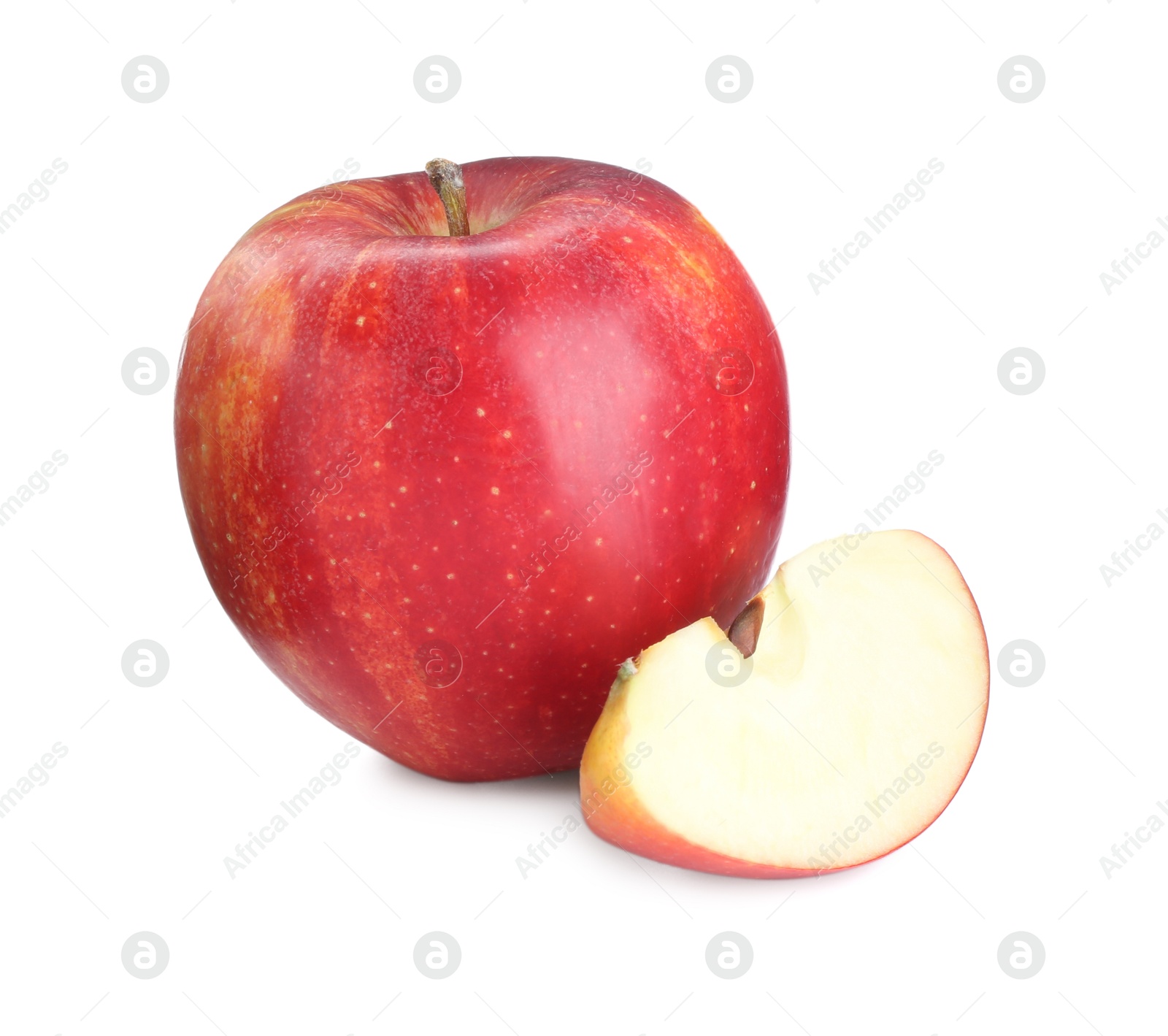 Photo of Whole and cut fresh apples isolated on white