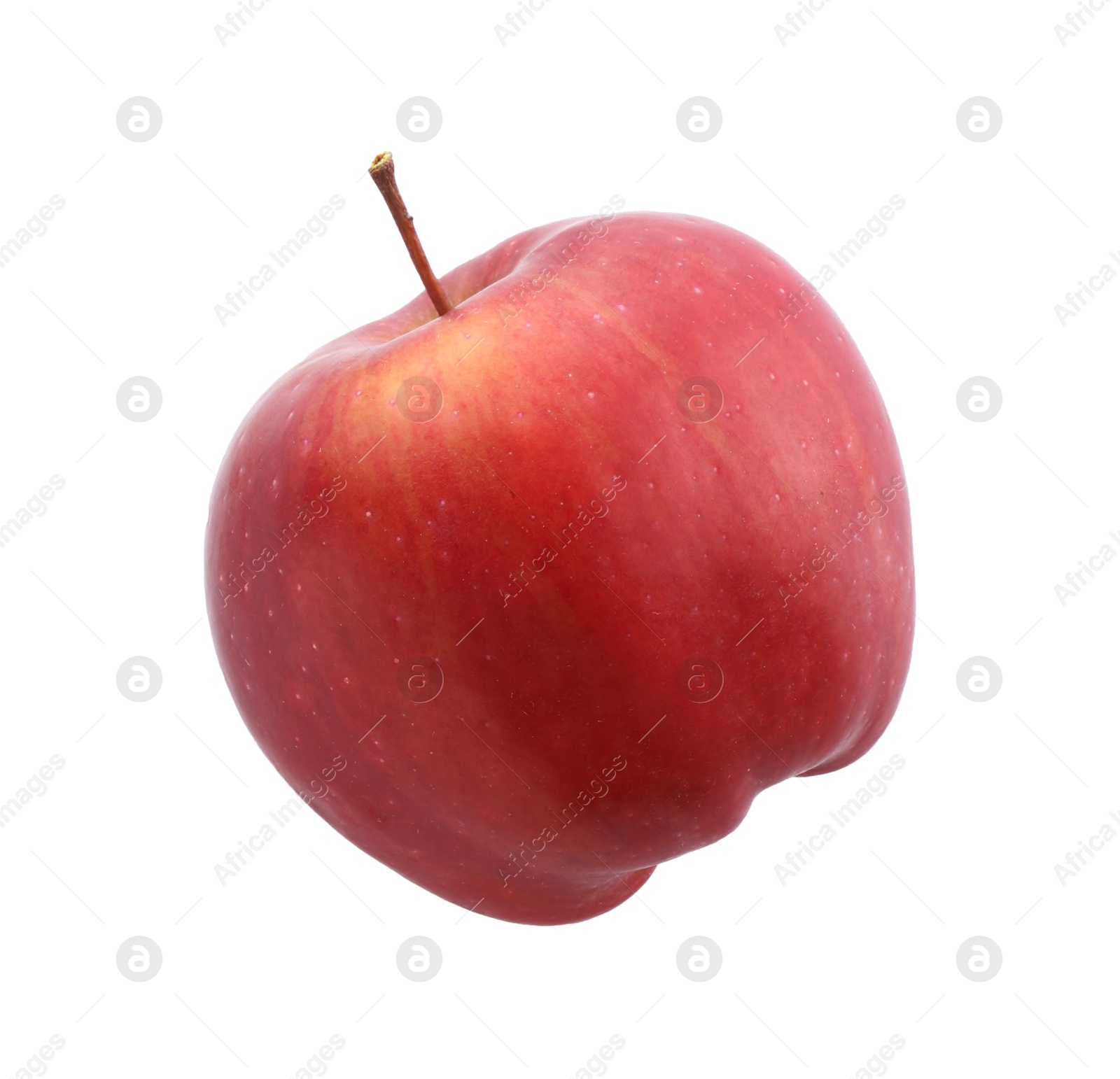 Photo of One ripe red apple isolated on white, top view