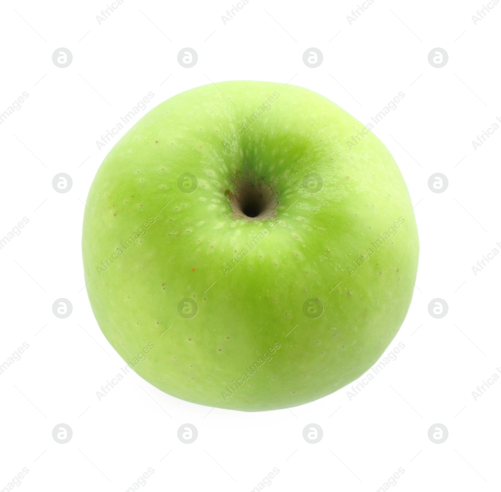 Photo of One ripe green apple isolated on white, above view