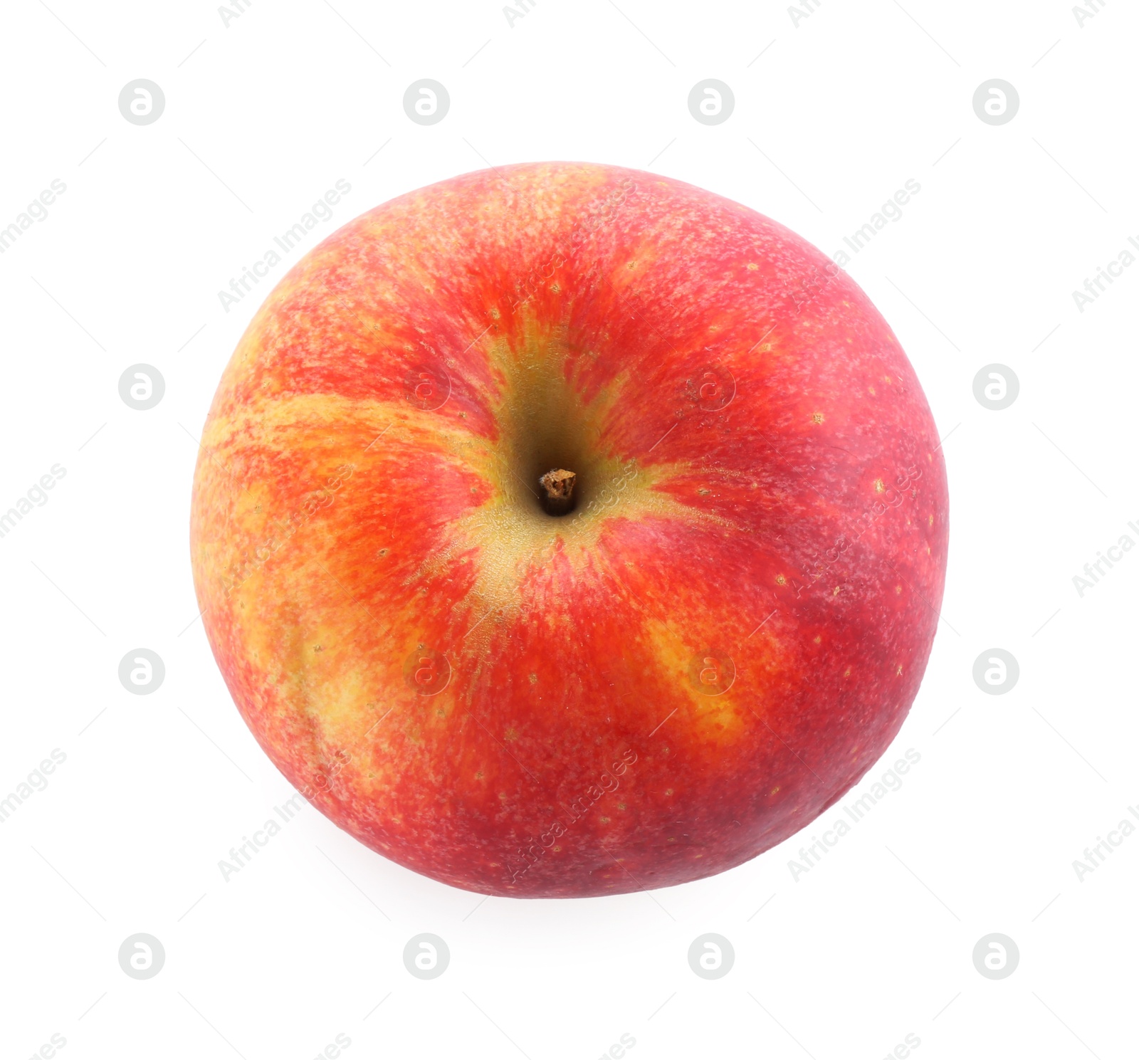 Photo of One ripe red apple isolated on white, top view