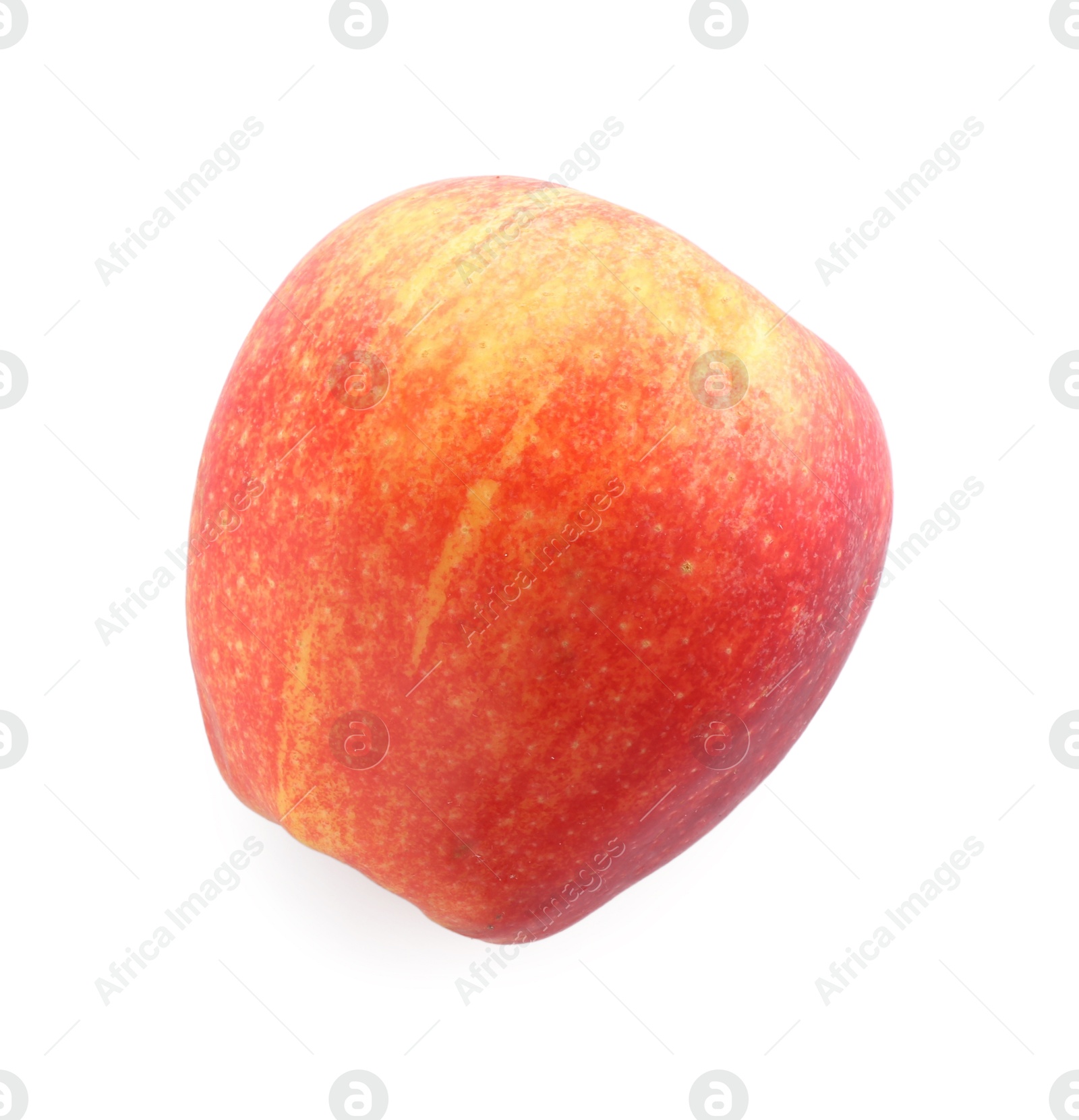 Photo of One ripe red apple isolated on white, top view