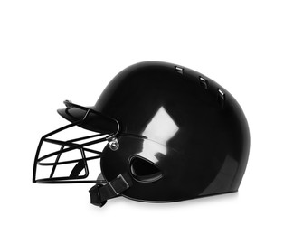 Photo of Black baseball helmet on gray background, top view