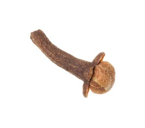 Photo of One dry clove bud isolated on white. Aromatic spice