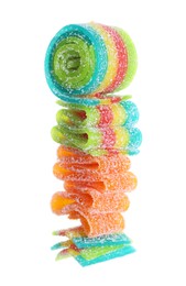 Tasty rainbow sour belts isolated on white