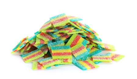 Photo of Tasty rainbow sour belts isolated on white