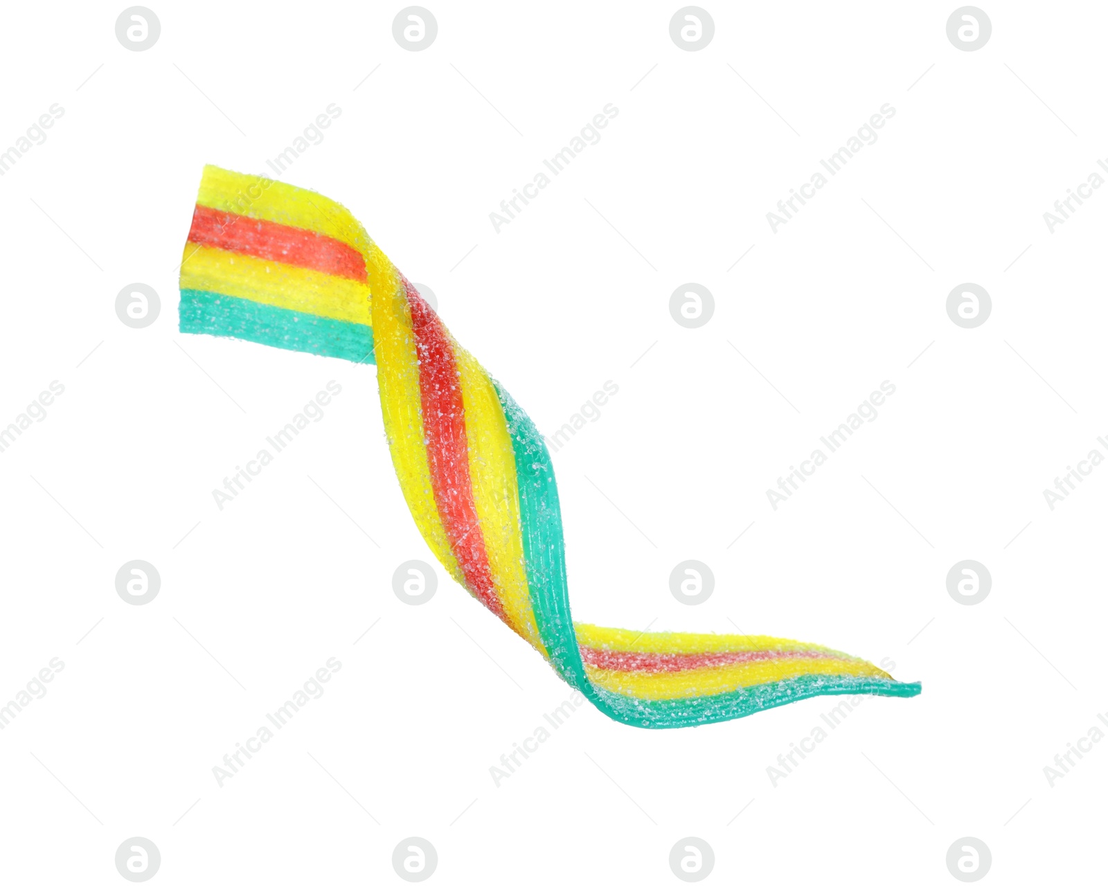 Photo of Tasty rainbow sour belt isolated on white