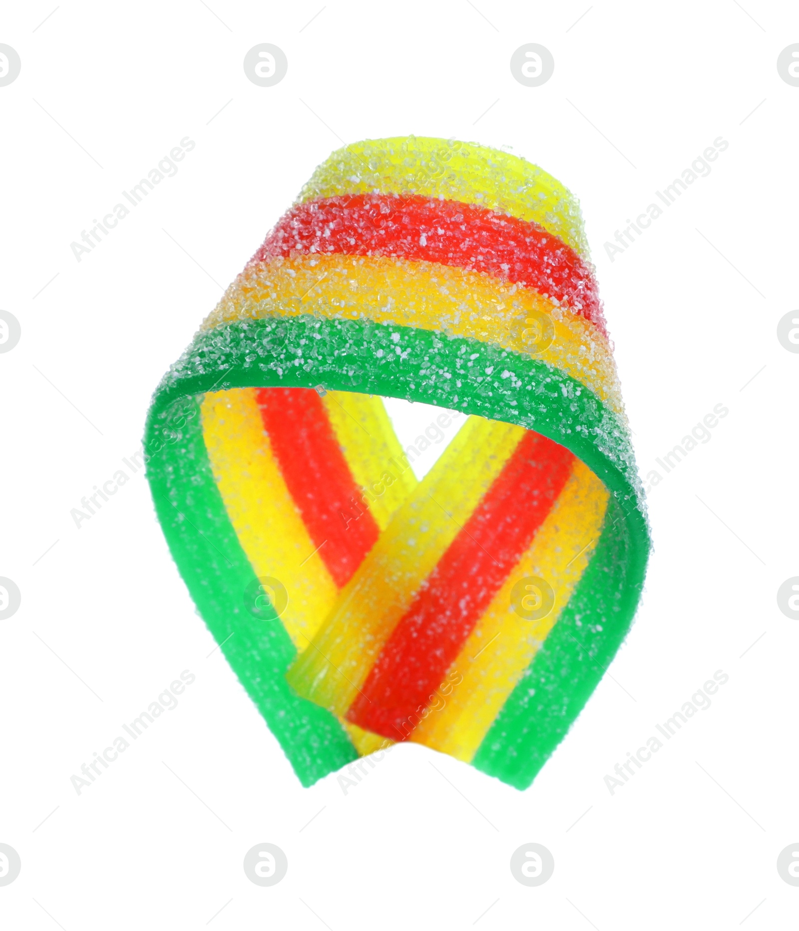 Photo of Tasty rainbow sour belt isolated on white