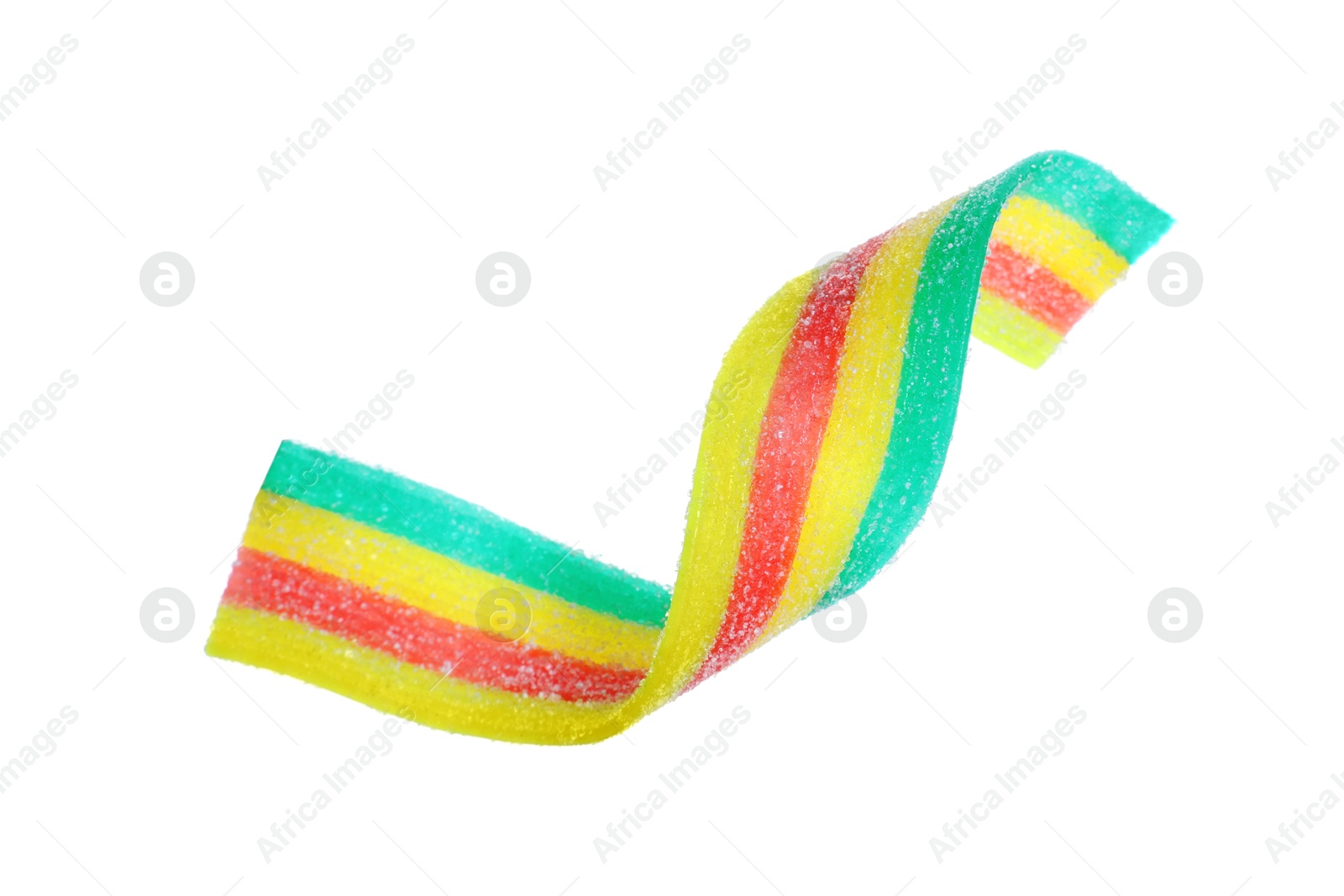 Photo of Tasty rainbow sour belt isolated on white